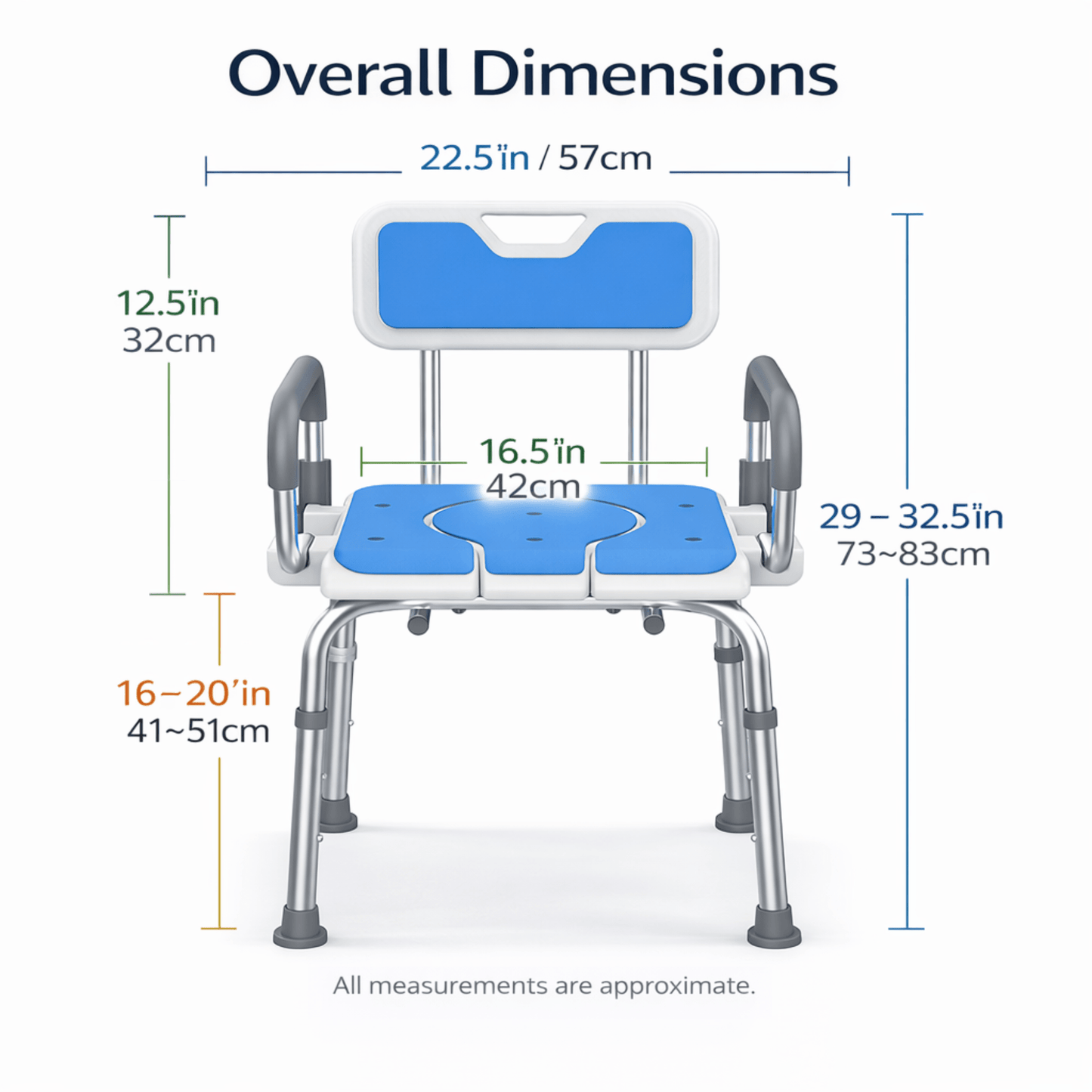 KASATODAY Adjustable Shower Chair with Flip-Up Armrests, Non-Slip EVA Padded Seat, Height Adjustable Aluminum Bath Chair for Bathroom Use