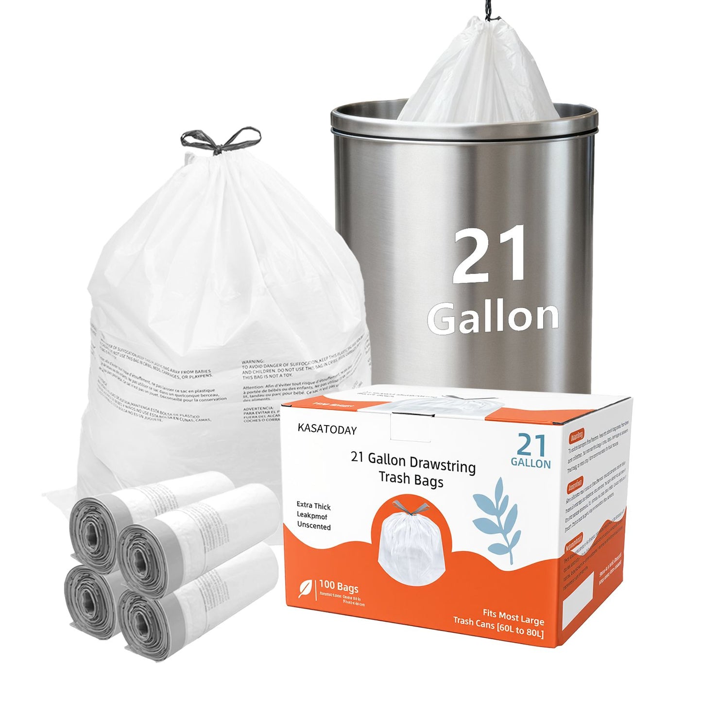 KASATODAY 21 Gallon Drawstring Trash Bags 100 count